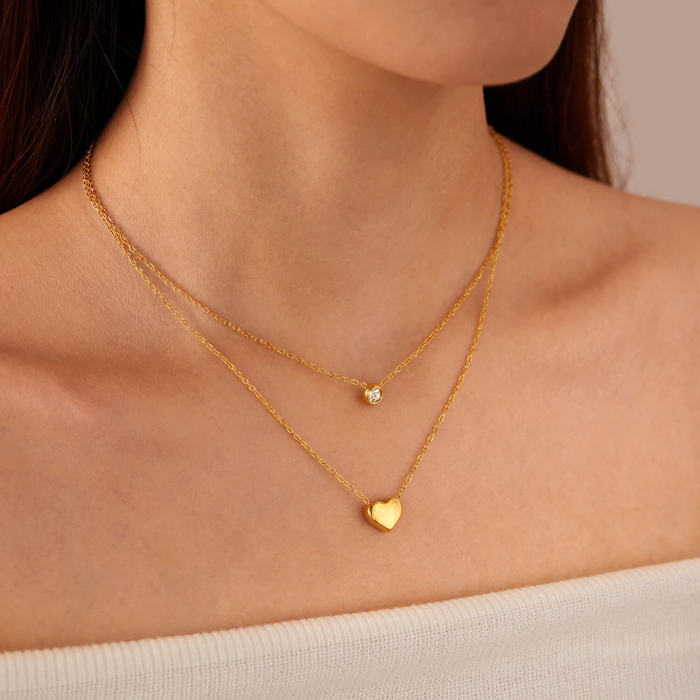 Wholesale Stainless Steel Heart Double Layers Necklace