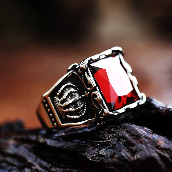 Wholesale Men's Stainless Steel Crown Stone Ring