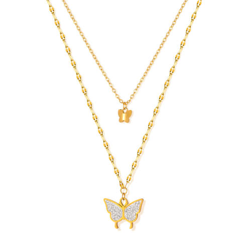 Wholesale Stainless Steel CZ Butterfly Necklace