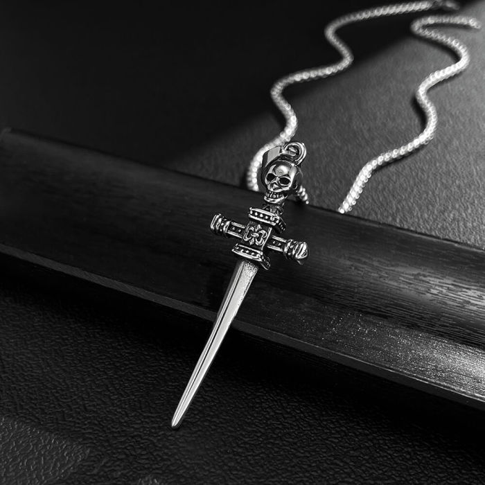 Wholesale Stainless Steel Skull Cross Sword Necklace
