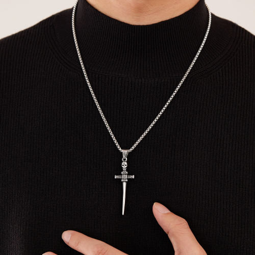 Wholesale Stainless Steel Skull Cross Sword Necklace
