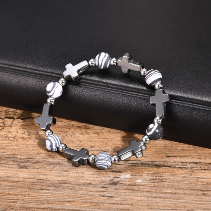 Wholesale Black Gallstone Cross Alloy Beads Bracelet