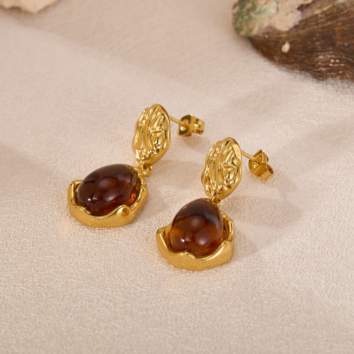 Wholesale Stainless Steel Amber Colored Earrings