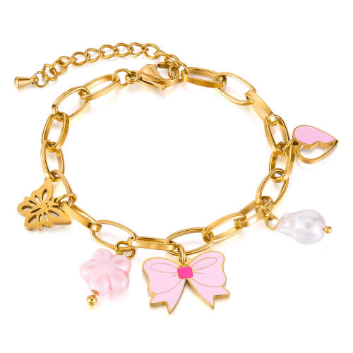 Wholesale Stainless Steel Pink Bow Bracelet