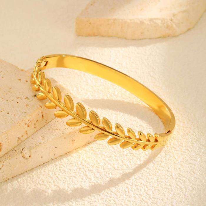 Wholesale Stainless Steel Leaf Open Bangle