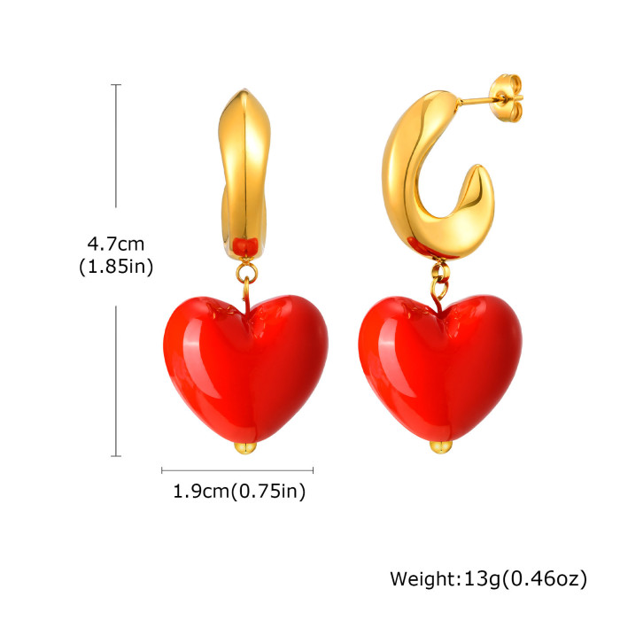 Wholesale Stainless Steel Red Acrylic Heart Earrings