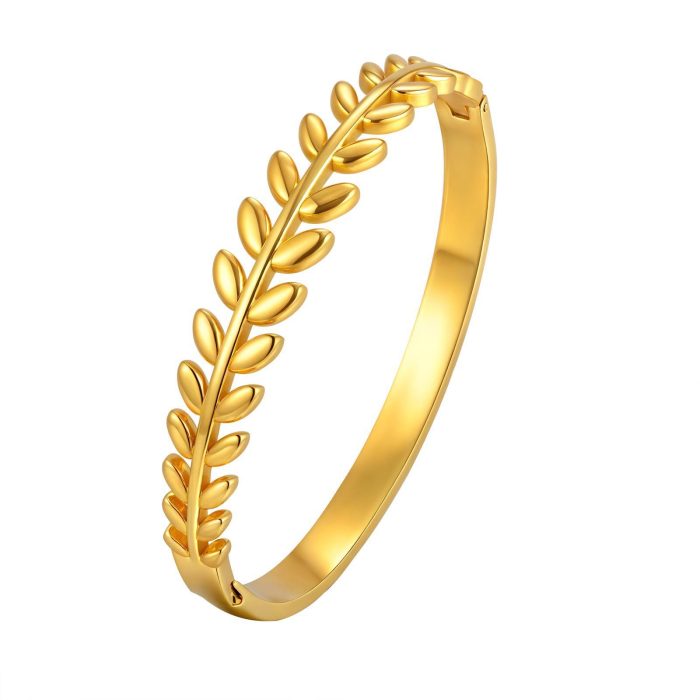 Wholesale Stainless Steel Leaf Open Bangle