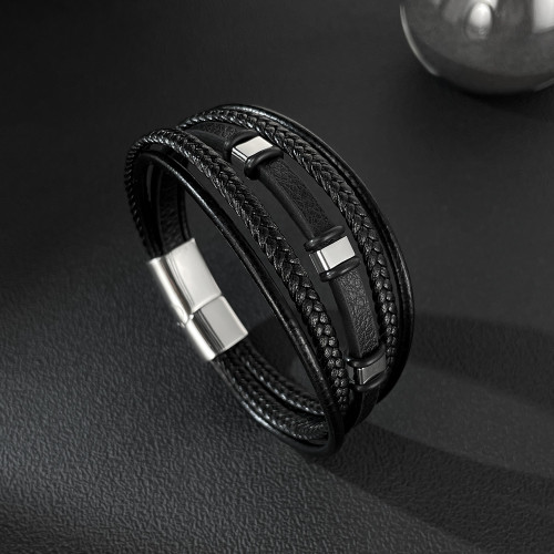 Wholesale Stainless Steel Minimalist Leather Bracelet