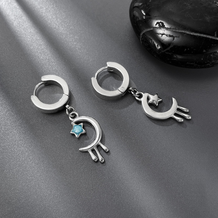 Wholesale Stainless Steel Star and Moon Earrings