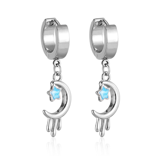 Wholesale Stainless Steel Star and Moon Earrings