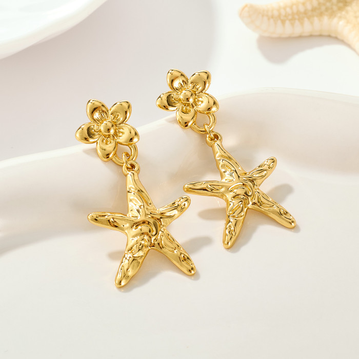 Wholesale Stainless Steel Floral Starfish Earrings