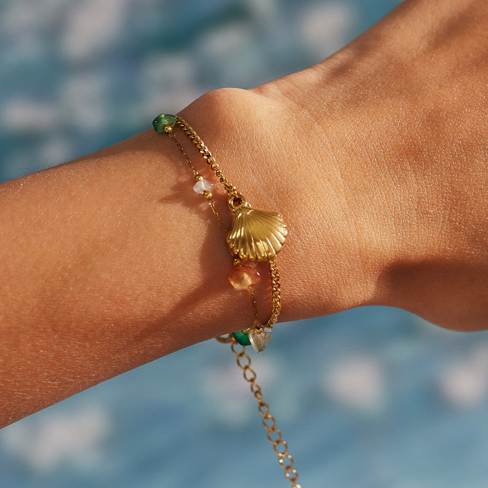 Wholesale Stainless Steel Shell Natural Stone Bracelet