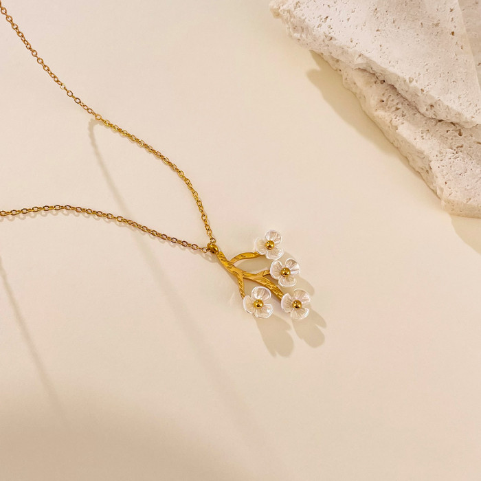 Wholesale Stainless Steel Flower Branch Necklace
