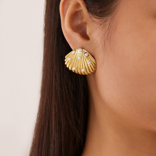 Wholesale Stainless Steel Shell Pearl Earrings