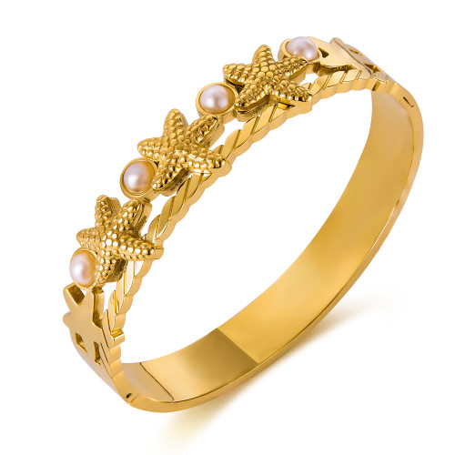 Wholesale Stainless Steel Starfish Pearl Bangle