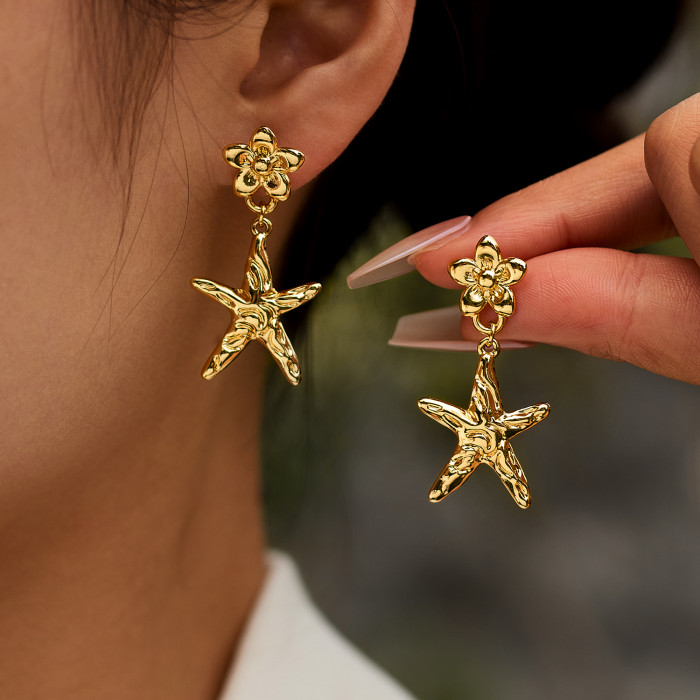 Wholesale Stainless Steel Floral Starfish Earrings
