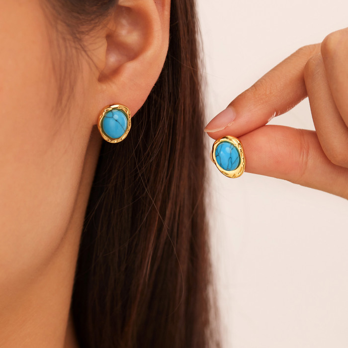 Wholesale Stainless Steel Turquoise Fashion Earrings