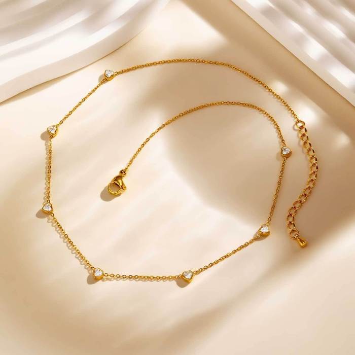 Wholesale Stainless Steel Heart CZ Necklace