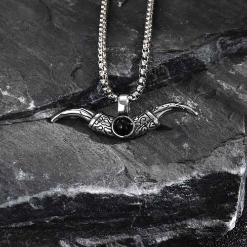 Wholesale Stainless Steel Men's Bullhorn Necklace