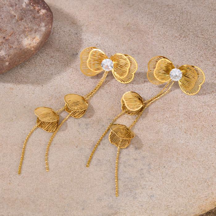 Wholesale Stainless Steel Butterfly Tassel Earrings