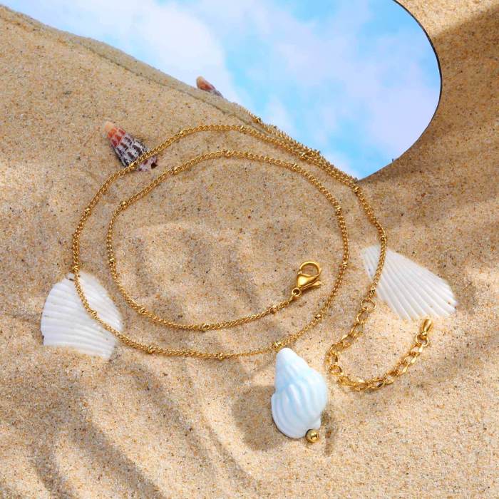 Wholesale Stainless Steel Ceramic Conch Necklace
