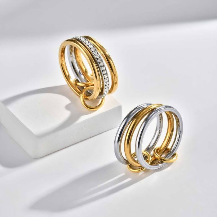 Wholesale Stainless Steel Two Color Multi Ring