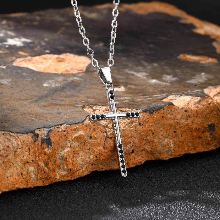 Wholesale Stainless Steel Black Zirconia Cross Pendant