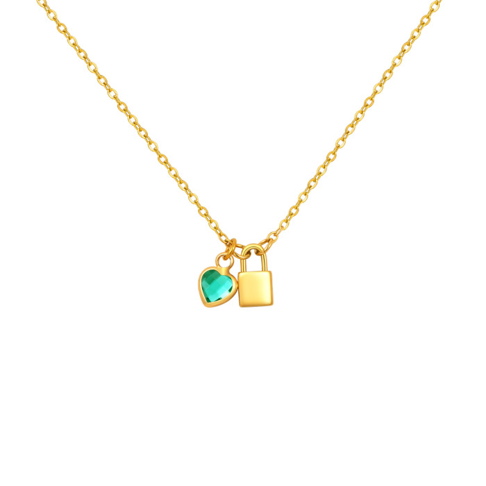Wholesale Stainless Steel Lock Birthstone Necklace