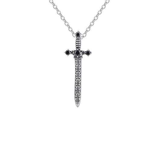 Wholesale Stainless Steel Black Zirconia Sword Pendant