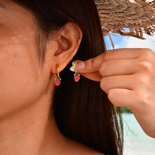 Wholesale Stainless Steel Strawberry Cherry Earrings