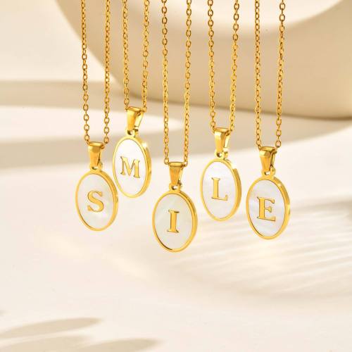Wholesale Stainless Steel Oval Alphabet Necklace