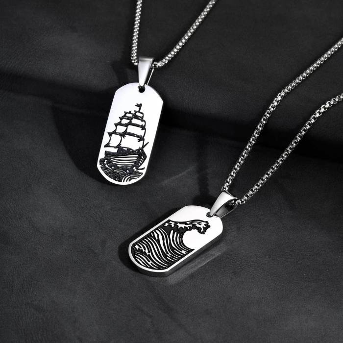 Wholesale Stainless Steel Ocean Waves Sailboat Pendant