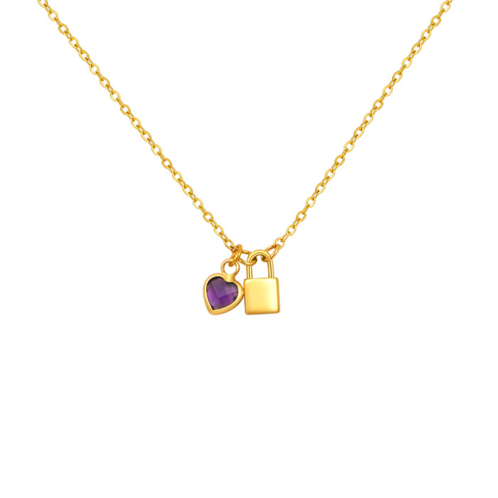 Wholesale Stainless Steel Lock Birthstone Necklace