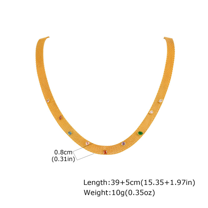 Wholesale Stainless Steel Mesh Necklace with Colored Zirconia
