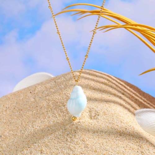 Wholesale Stainless Steel Ceramic Conch Necklace