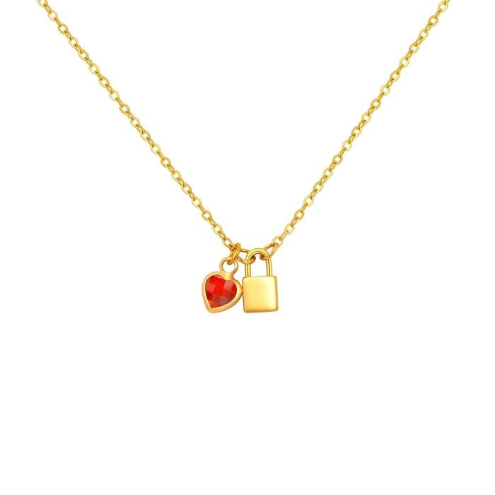 Wholesale Stainless Steel Lock Birthstone Necklace