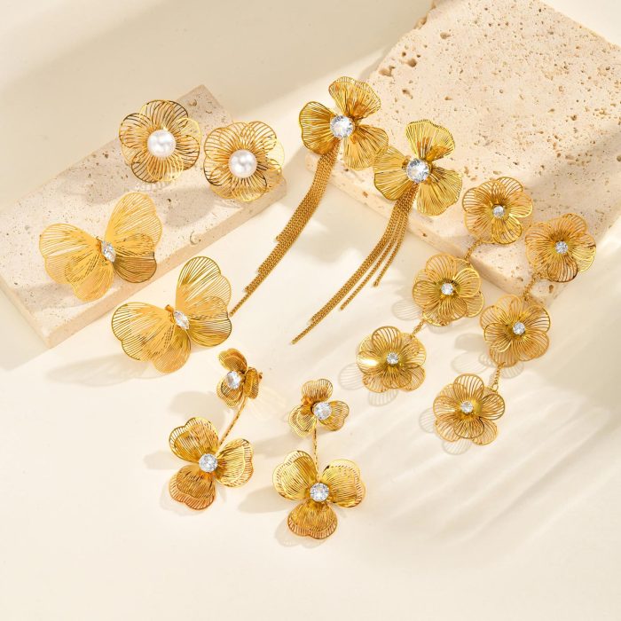 Wholesale Stainless Steel Butterfly Flower Earrings