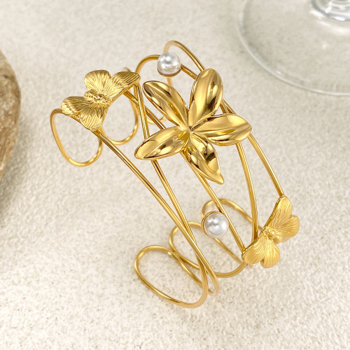 Wholesale Stainless Steel Butterfly Pearl Bangle