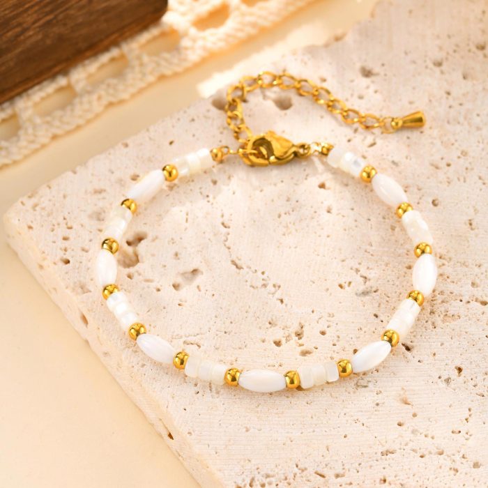 Wholesale Stainless Steel White Shell Beaded Bracelet
