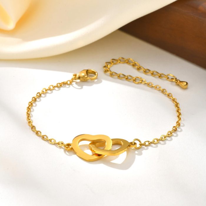 Wholesale Stainless Steel Double Heart Bracelet