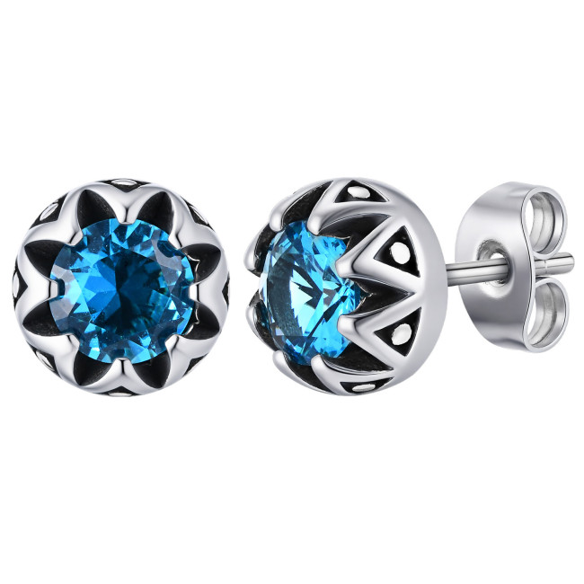 Stainless Steel Blue Zirconia Crown Earrings