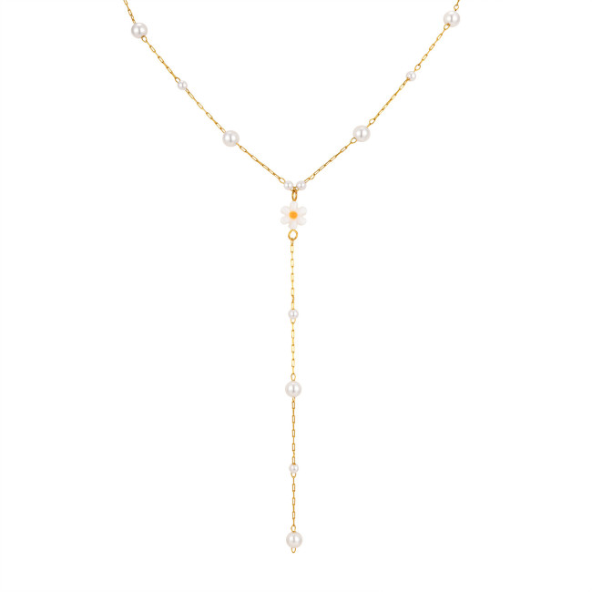 Wholesale Stainless Steel Imitation Pearl Flower Necklace