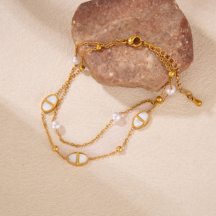 Wholesale Stainless Steel Pearl Double Anklet