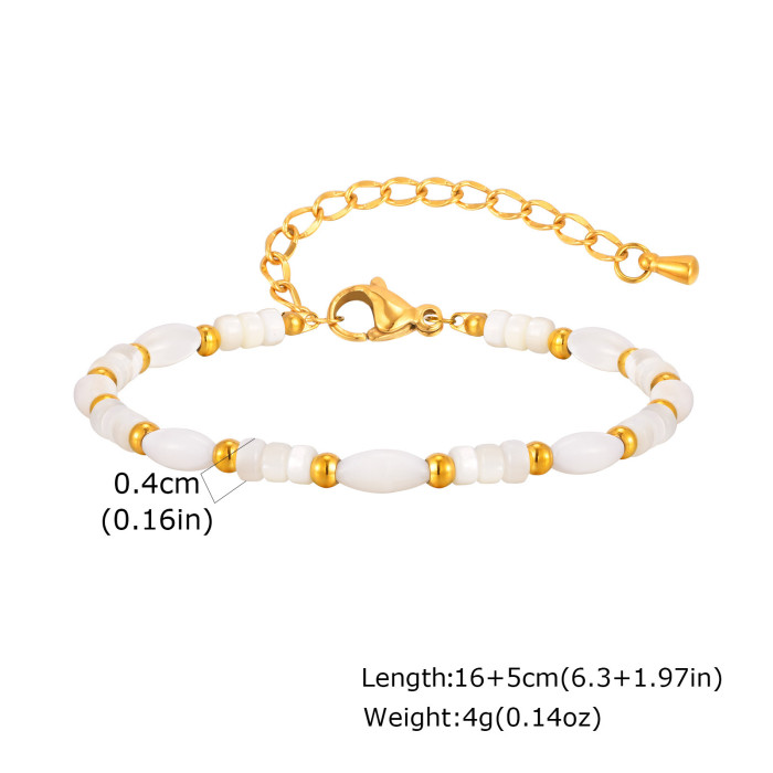 Wholesale Stainless Steel White Shell Beaded Bracelet