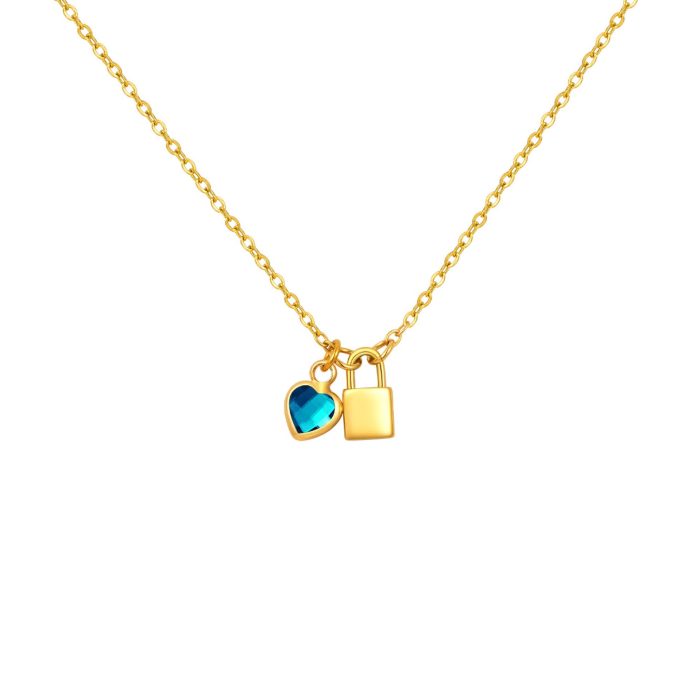 Wholesale Stainless Steel Lock Birthstone Necklace