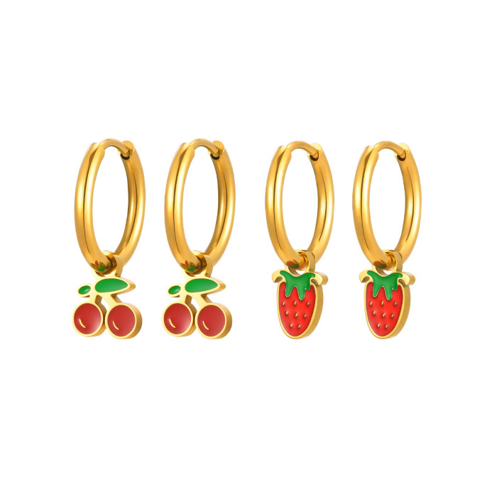 Wholesale Stainless Steel Strawberry Cherry Earrings