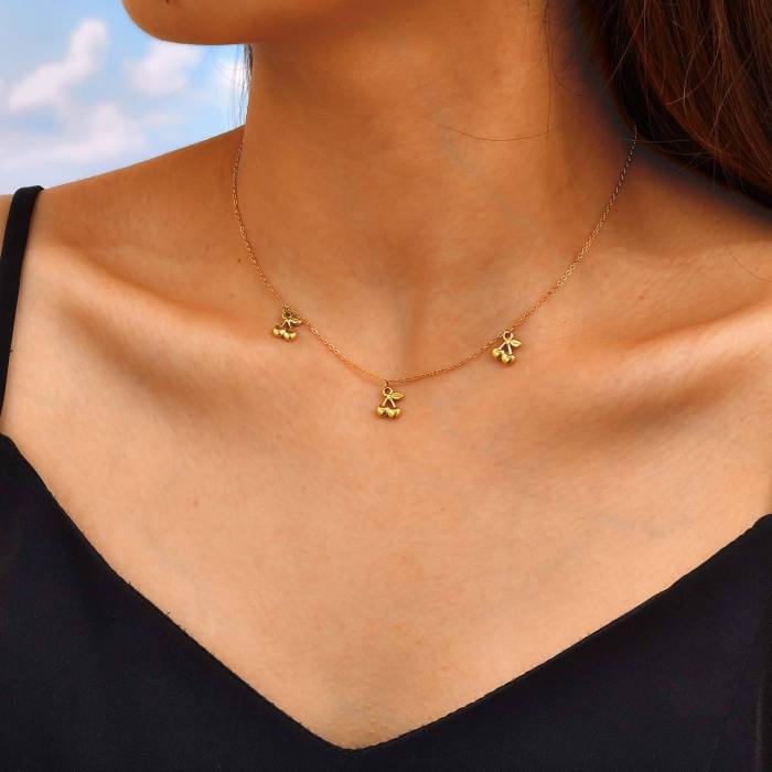 Wholesale Stainless Steel Cherry Necklace
