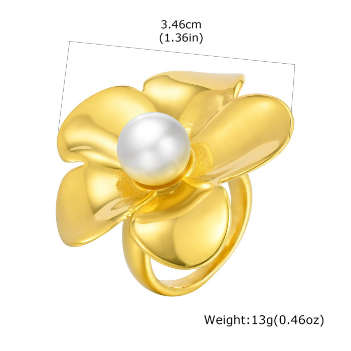Wholesale Stainless Steel Imitation Pearl Flower Ring
