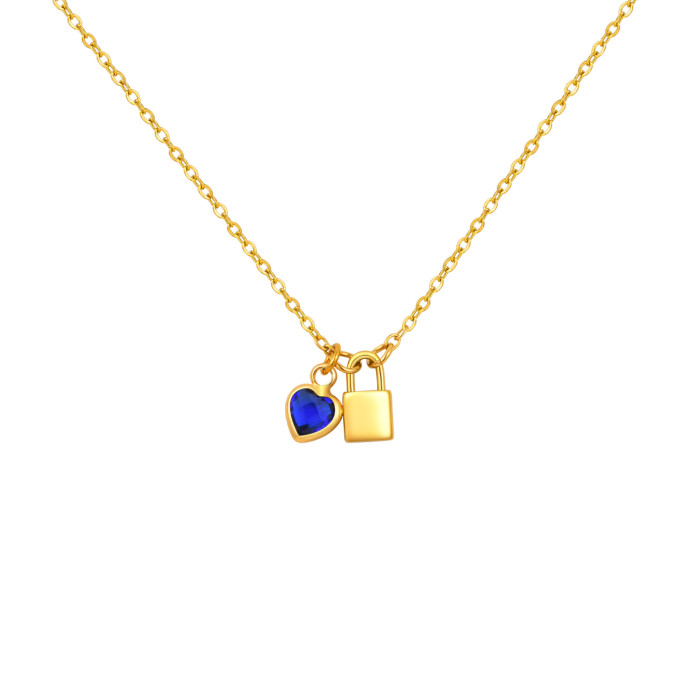 Wholesale Stainless Steel Lock Birthstone Necklace