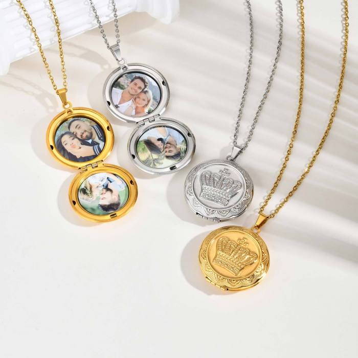 Wholesale Stainless Steel Crown Locket Necklaces